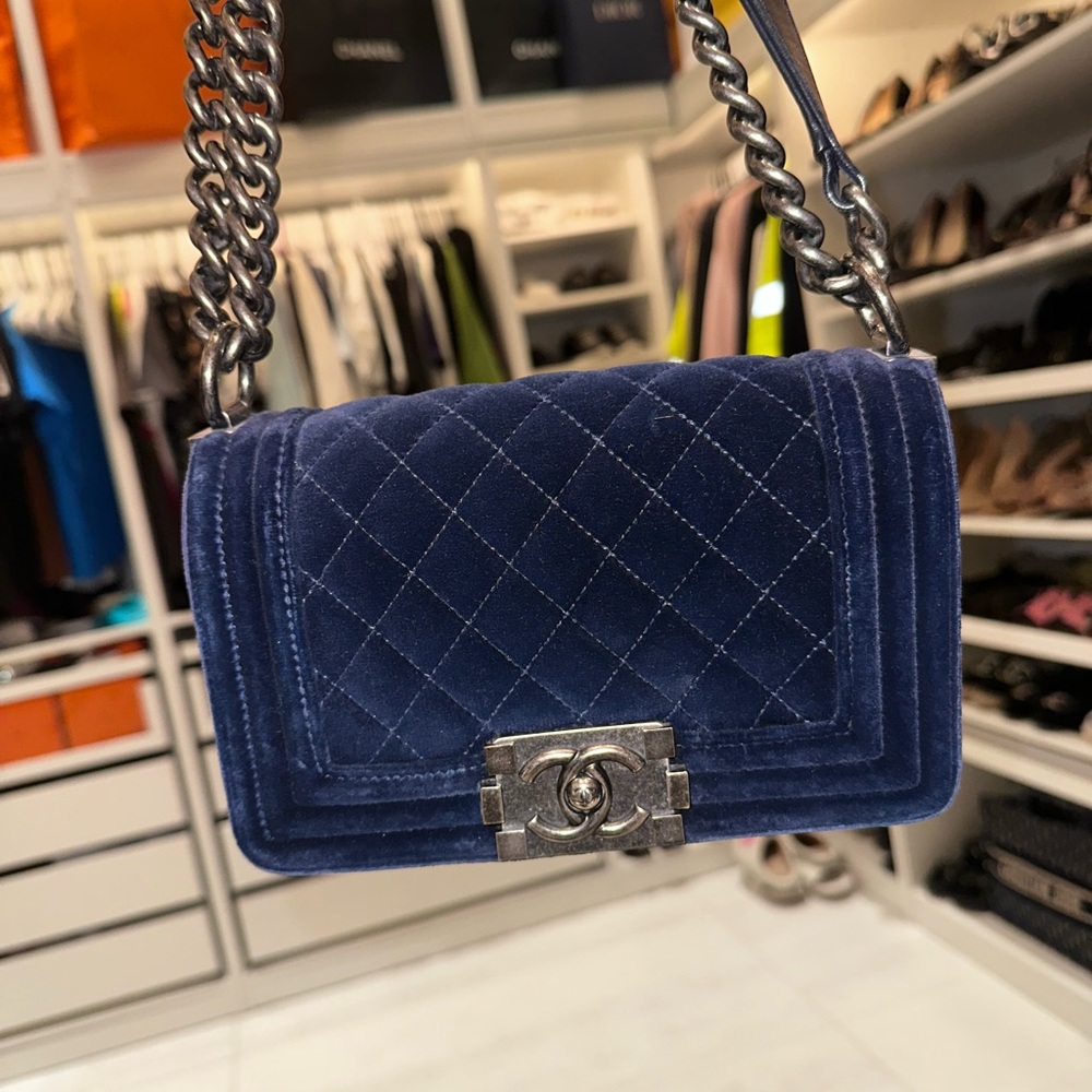 CHANEL Dark Blue Quilted Mini boy Bag